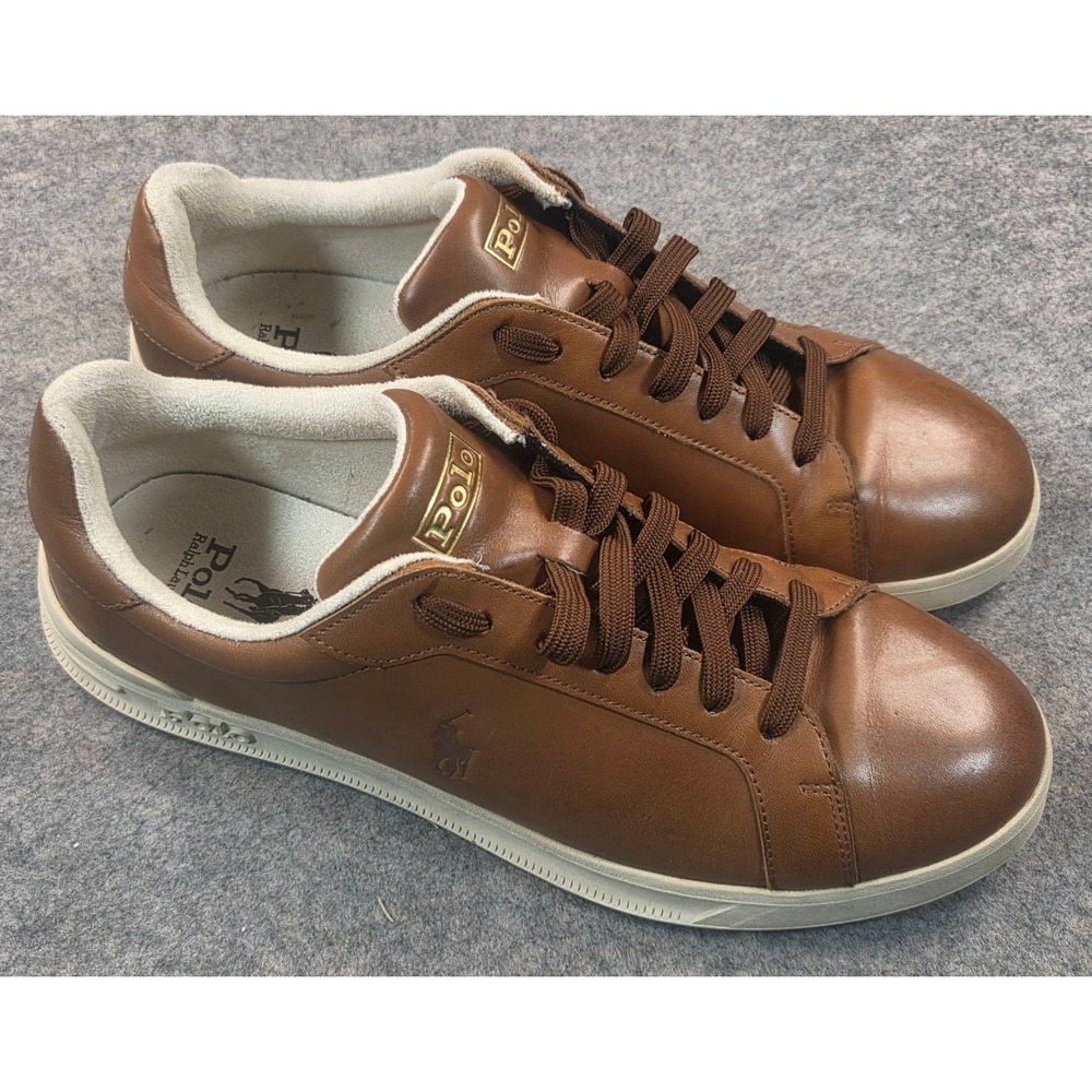 Polo Ralph Lauren Heritage Court II Leather Sneakers Tan Brown Mens 10.5